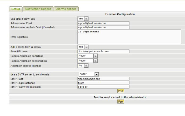 GLPI Email notification configuration 