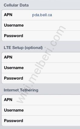 Bell APN Settings for IPhone ipad