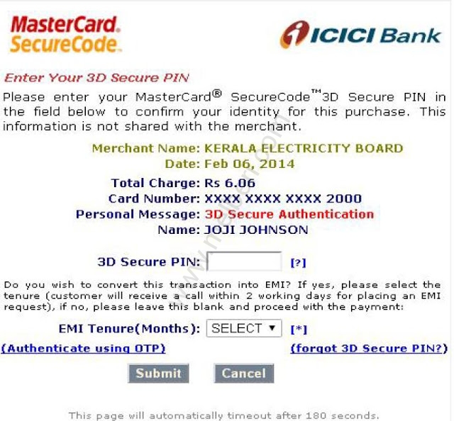 KSEB ICICI Credit Card Payment Succesful