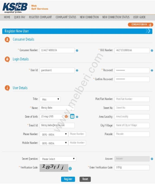 KSEB Online Registration Procedure for New User | Bill Payment