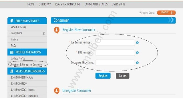 KSEB Register and Unregister consumers