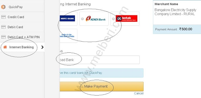 BESCOM Online Payment by internet banking